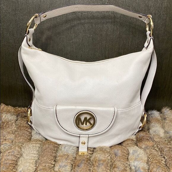 Michael Kors White Hobo Bag Pebbled Leather Gold Hardware B. Makowski Wallet 2pc - Picture 2 of 16